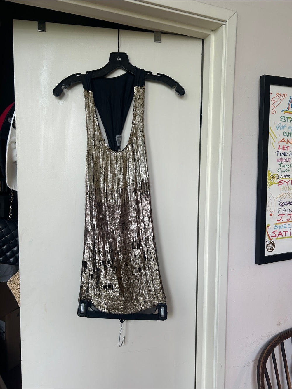 Seventy Two Changes Metallic Sequin Mini Dress in Gold and Black